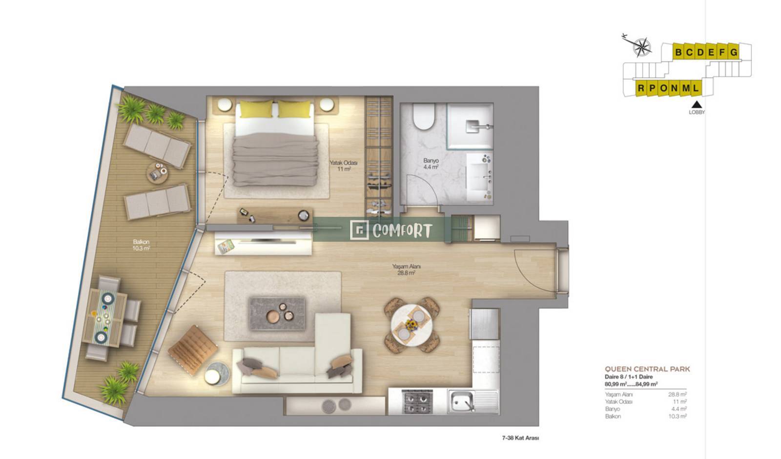 1+1 High Floor Spacious Flat